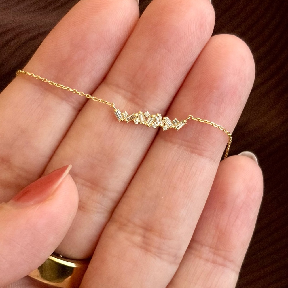 14k Gold Diamond Cluster Necklace